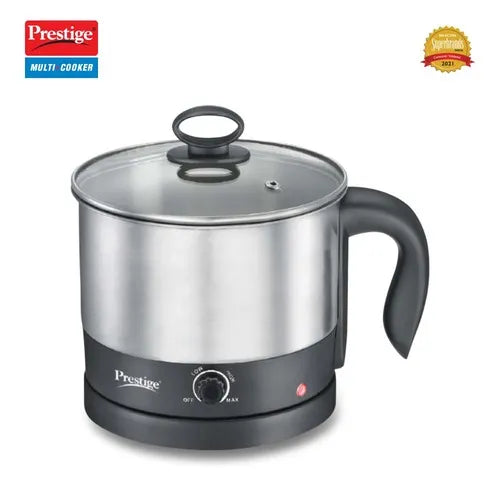 Prestige 1L PMC 1.0 Plus Multi Kettle / Multi Cooker| Glass Lid with Stainless Steel rim |Temperature Control |Power Indictor (Silver, Black)