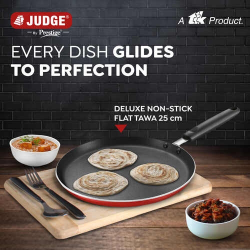 Judge by Prestige 25cm Deluxe Non-Stick Tawa | Sturdy Handles |Gas & Induction Compatible