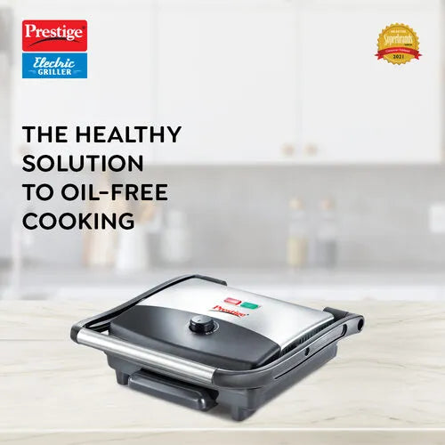 Prestige PEG 1.0 Electric Grill 1500 W with Detachable Oil Collector (Silver and Black)