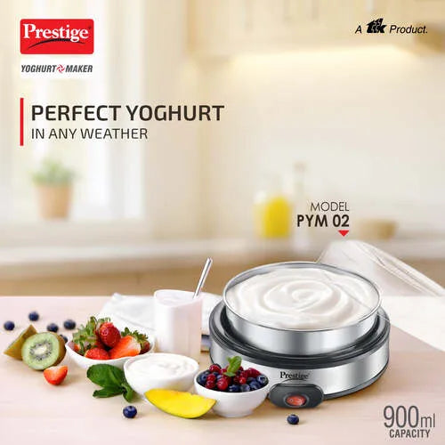 Prestige PYM 02 Electric Yoghurt Maker with Storage Lid| Stainless Steel Inner Pot| Low Energy Consumption| 360 Degree Uniform Heating