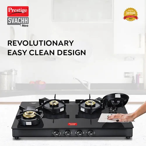 Prestige Svachh Neo Toughened Glasstop Liftable Burners Gas Stove (Black)