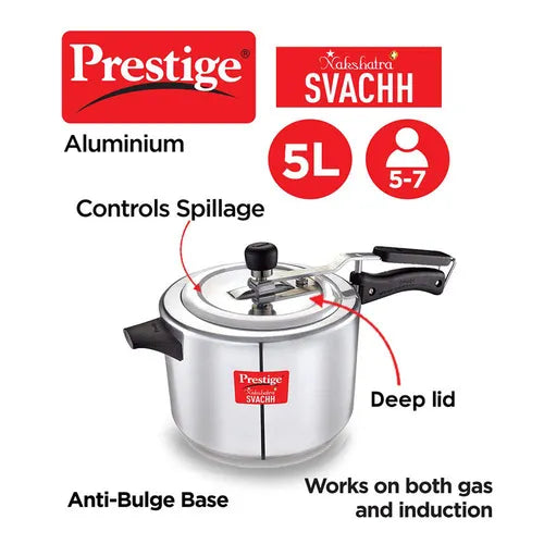 Prestige Nakshatra Plus Svachh Aluminium Spillage Control Pressure Cooker (Silver)