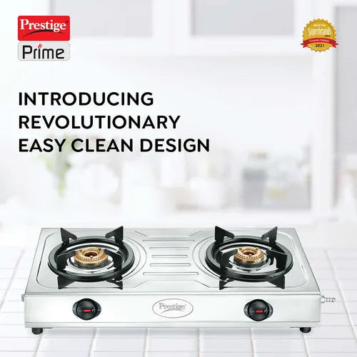 PRESTIGE PRIME LP GAS STOVE (STAINLESS STEEL BODY AND 2 BRASS BURNERS)