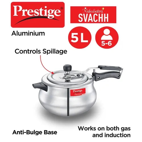 Prestige Nakshatra Plus Svachh Aluminium Spillage Control Handi Pressure Cooker (Silver)