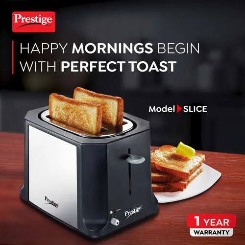 Prestige Slice Pop-up Toaster 750W | Elegant Stainless Steel Finish | Cancel Function & High Lift Lever | Black & Silver