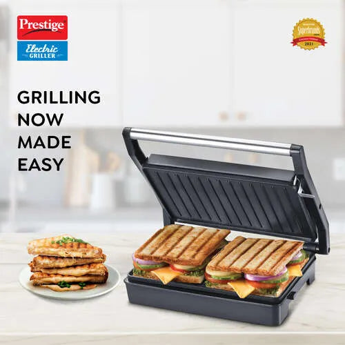 Prestige PEG 6.0 Non-Stick Coating 1000 W Electric Grill (Red and Black)