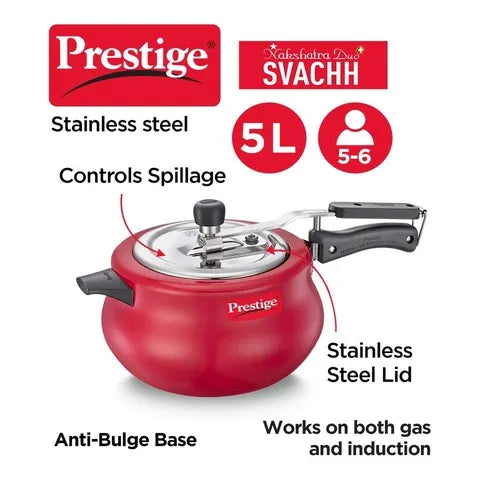 Prestige Nakshatra Duo Plus Svachh Aluminium Spillage Control Pressure Cooker, (Red)