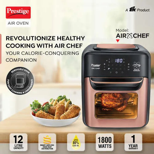 Prestige Air Chef 12 Litre Air Oven| 360 Degree Rapid Air Technology| 10 Preset Menus |Unique Multi-Level Design| Smoke-Free Technology