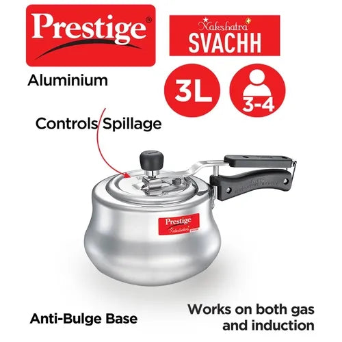 Prestige Nakshatra Plus Svachh Aluminium Spillage Control Handi Pressure Cooker (Silver)