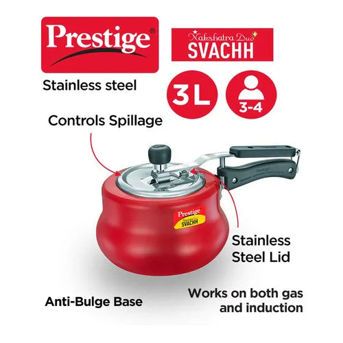 Prestige Nakshatra Duo Plus Svachh Aluminium Spillage Control Pressure Cooker, (Red)