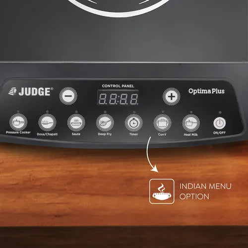 Judge by Prestige 1600 Watts Optima Plus Induction Cooktop | Pre-Set Indian Menu Options | Timer Function | Push Button | Easy to Clean