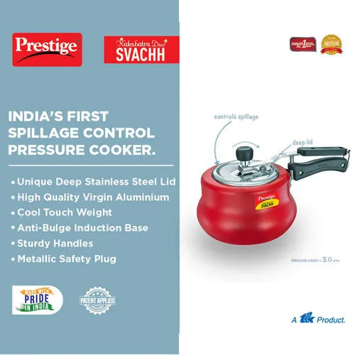 Prestige Nakshatra Duo Plus Svachh Aluminium Spillage Control Pressure Cooker, (Red)
