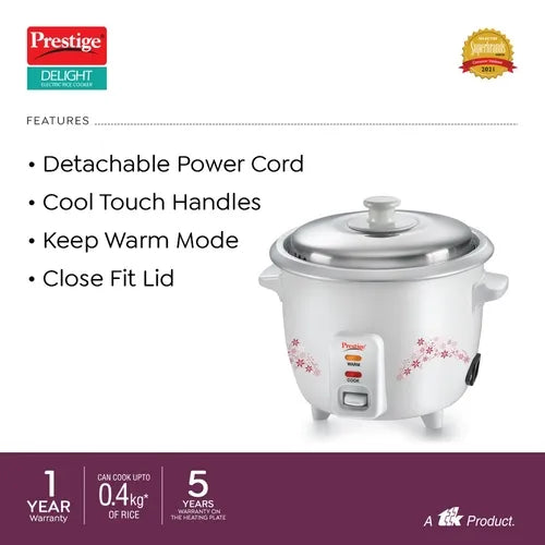 Prestige Delight PRWO Rice Cooker 1.0 L with Close Fit Lid (Off-white)