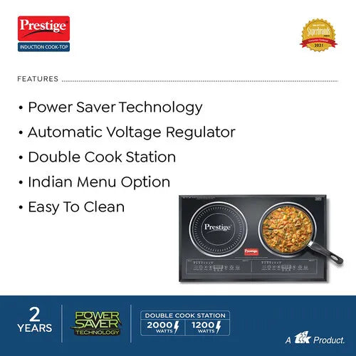 Prestige Double Induction Cooktop PDIC 3.0 - 2000 Watts | Indian Menu Option | 1 year Warranty