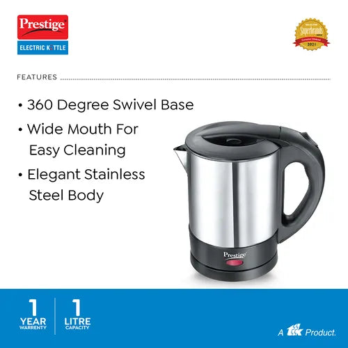 Prestige PKSS 1.0 Stainless Steel Electric Kettle 1350W, 1.0L (Silver)