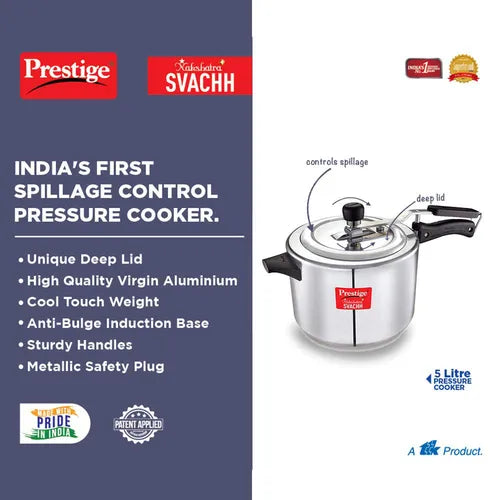Prestige Nakshatra Plus Svachh Aluminium Spillage Control Pressure Cooker (Silver)