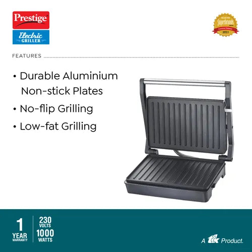Prestige PEG 6.0 Non-Stick Coating 1000 W Electric Grill (Red and Black)