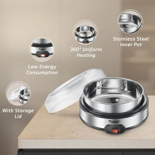 Prestige PYM 02 Electric Yoghurt Maker with Storage Lid| Stainless Steel Inner Pot| Low Energy Consumption| 360 Degree Uniform Heating