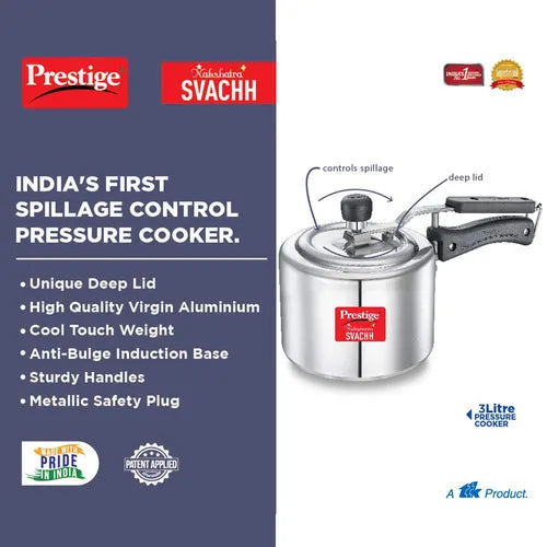 Prestige Nakshatra Plus Svachh Aluminium Spillage Control Pressure Cooker (Silver)