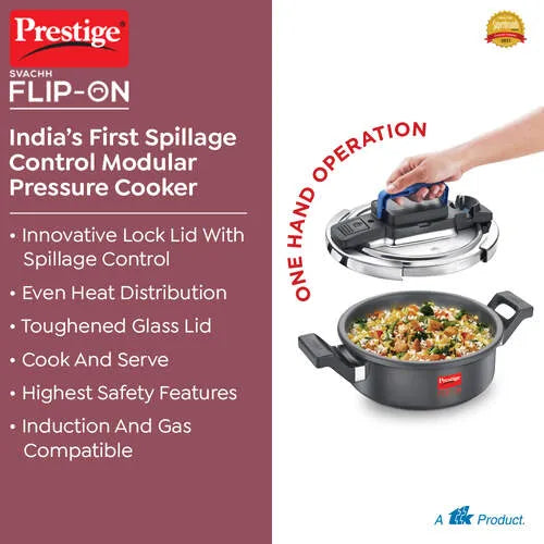 Prestige Svachh Flip-on Hard Anodised Gas and Induction Compatible Pressure Cooker with Glass Lid, (Black)