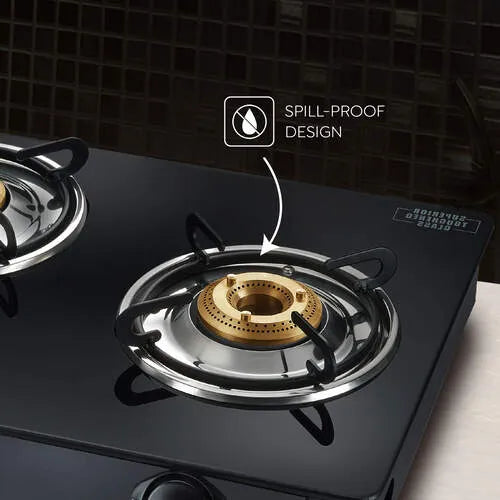 Judge by Prestige 3 Burner Deluxe Glasstop Gas Stove | High-efficiency Tri-pin Brass Burners | Spill Proof Design | 2 years Warranty