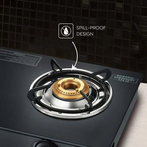 Judge by Prestige 2 Burner Deluxe Glasstop Gas Stove | High-efficiency Tri-pin Brass Burners | Spill Proof Design | 2 years Warranty