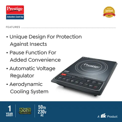 Prestige PIC 16.0+ 2000W Induction Cooktop with Indian Menu Options (Black)