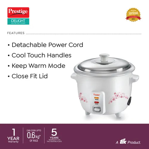Prestige Delight PRWO Rice Cooker with Close Fit Lid (Off-white)