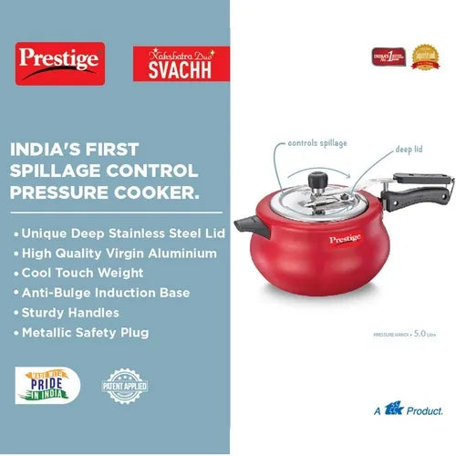 Prestige Nakshatra Duo Plus Svachh Aluminium Spillage Control Pressure Cooker, (Red)