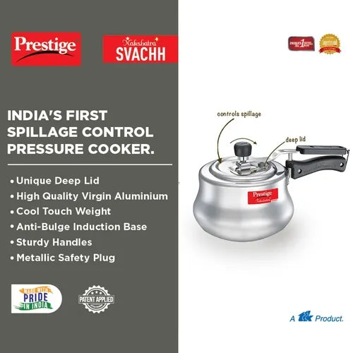 Prestige Nakshatra Plus Svachh Aluminium Spillage Control Handi Pressure Cooker (Silver)
