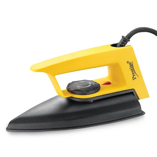 Prestige Magic Magnite 750W Dry Iron|Greblon Non-Stick Coated Sole Plate|Wide Range Of Fabric Interface |Light Weight |Neon Indicator Light|2 Years Warranty |Yellow & Black