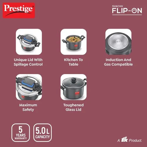 Prestige Svachh Flip-on Hard Anodised Gas and Induction Compatible Pressure Cooker with Glass Lid, (Black)