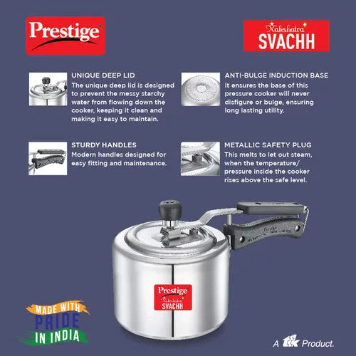 Prestige Nakshatra Plus Svachh Aluminium Spillage Control Pressure Cooker (Silver)