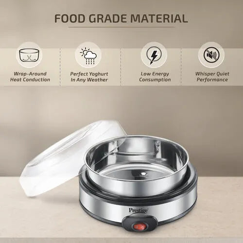 Prestige PYM 02 Electric Yoghurt Maker with Storage Lid| Stainless Steel Inner Pot| Low Energy Consumption| 360 Degree Uniform Heating