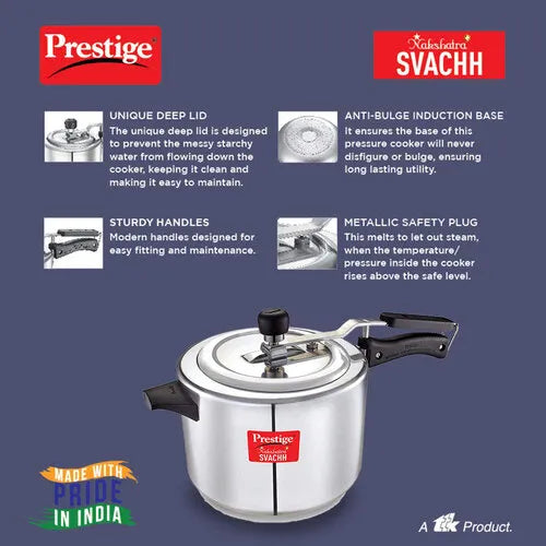 Prestige Nakshatra Plus Svachh Aluminium Spillage Control Pressure Cooker (Silver)