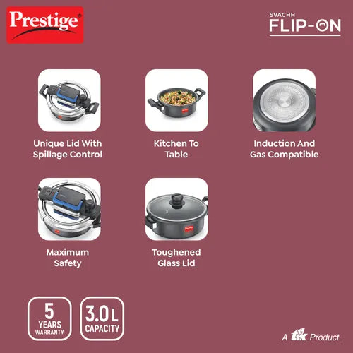 Prestige Svachh Flip-on Hard Anodised Gas and Induction Compatible Pressure Cooker with Glass Lid, (Black)