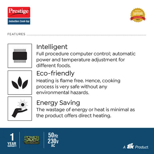 Prestige PIC 16.0+ 2000W Induction Cooktop with Indian Menu Options (Black)