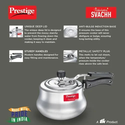 Prestige Nakshatra Plus Svachh Aluminium Spillage Control Handi Pressure Cooker (Silver)