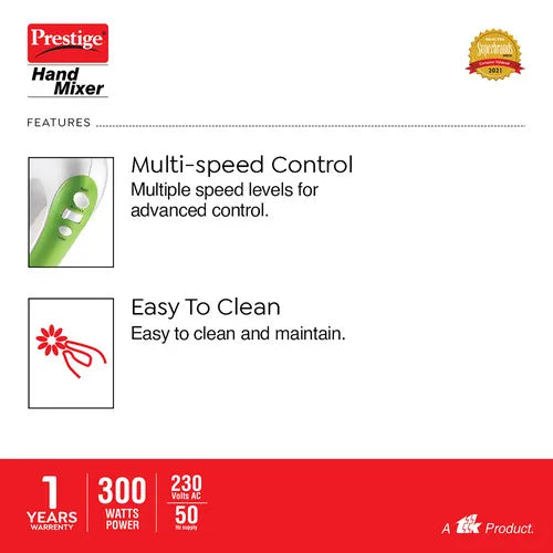 Prestige PHM 1.0 300-Watt Hand Blender with One Touch Turbo Button (Green White)