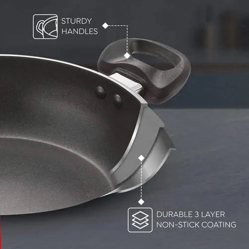 Judge by Prestige Deluxe Non-Stick Kadai with Glass Lid | 3 Layers Coating | Gas & Induction Compatible |Metal Spoon Friendly