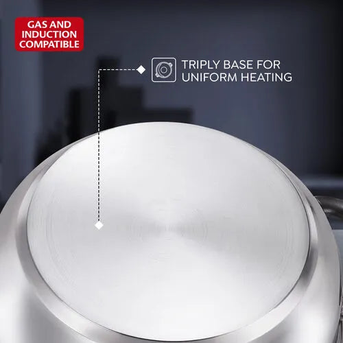 Judge by Prestige Classic Stainless Steel Kadhai with Lid |Gas and Induction Compatible|Glass Lid for Convenience
