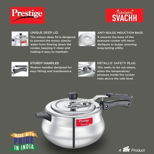 Prestige Nakshatra Plus Svachh Aluminium Spillage Control Handi Pressure Cooker (Silver)