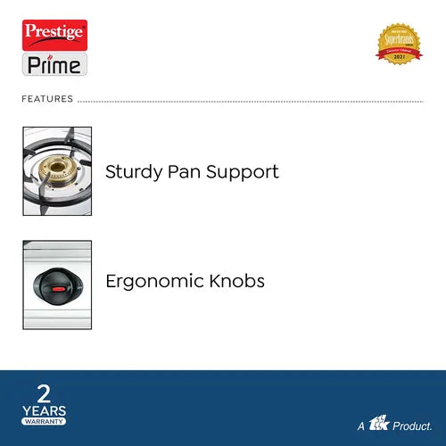 PRESTIGE PRIME LP GAS STOVE (STAINLESS STEEL BODY AND 2 BRASS BURNERS)