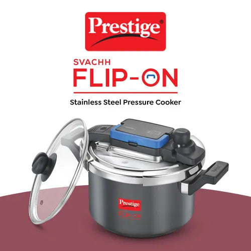 Prestige Svachh Flip-on Hard Anodised Gas and Induction Compatible Pressure Cooker with Glass Lid, (Black)