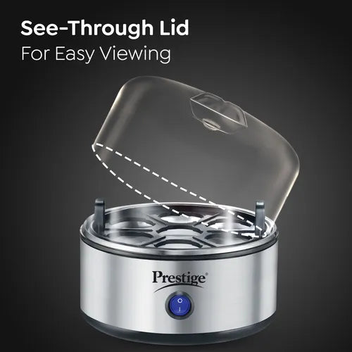 Prestige PEB 01 Egg Boiler (7 Egg Capacity)| 3 Boiling Modes| Auto- Switch Off| Stainless Steel Body |One Touch Operation| Customizable Boiling Level| Measuring Cup Inside| 7 Eggs at a Time |Silver
