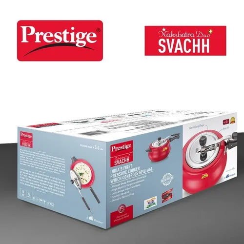 Prestige Nakshatra Duo Plus Svachh Aluminium Spillage Control Pressure Cooker, (Red)