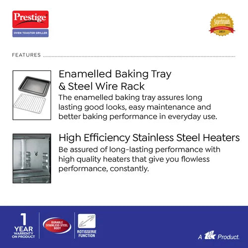 Prestige POTG 16 SS R Oven Toaster Griller with Rotisserie Function