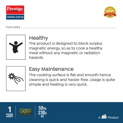 Prestige PIC 16.0+ 2000W Induction Cooktop with Indian Menu Options (Black)