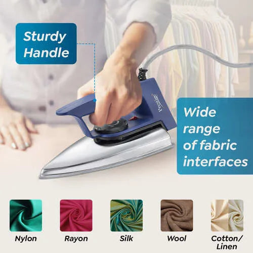 Prestige Magic Cruise 600W Dry Iron |Greblon Non-Stick Coated Sole Plate |Wide Range Of Fabric Interface |Light Weight |Neon Indicator Light|2 Year Warranty |Blue & Silver