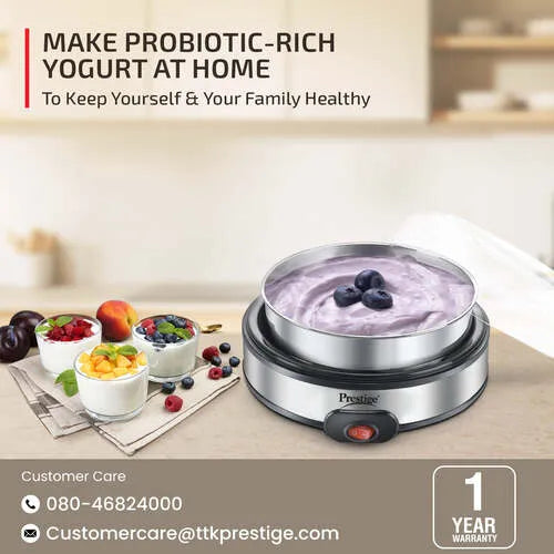 Prestige PYM 02 Electric Yoghurt Maker with Storage Lid| Stainless Steel Inner Pot| Low Energy Consumption| 360 Degree Uniform Heating